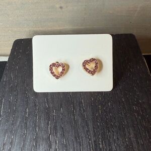 Pink Heart Rhinestone Stud Earrings